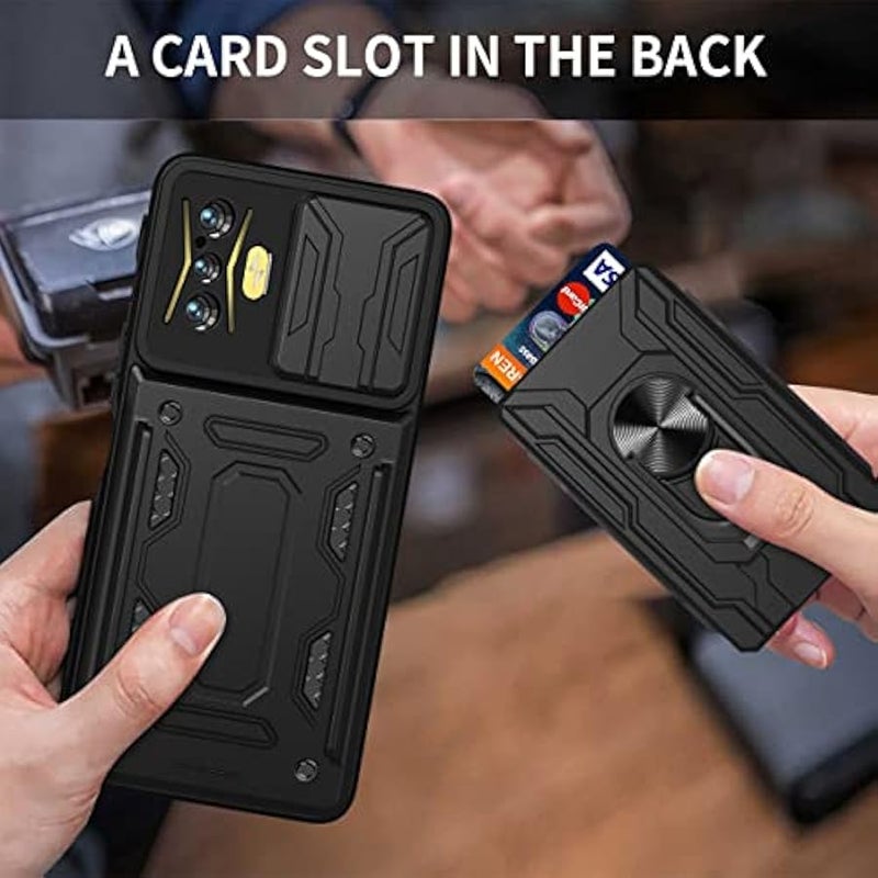 for Xiaomi Poco F4 GT Case with Card Holder, Heavy Duty Protection Phone Case with Magnetic Ring Kickstand Slide Camera Cover for Xiaomi Poco F4 GT/Redmi K50 Gaming LJK Black - Image 4